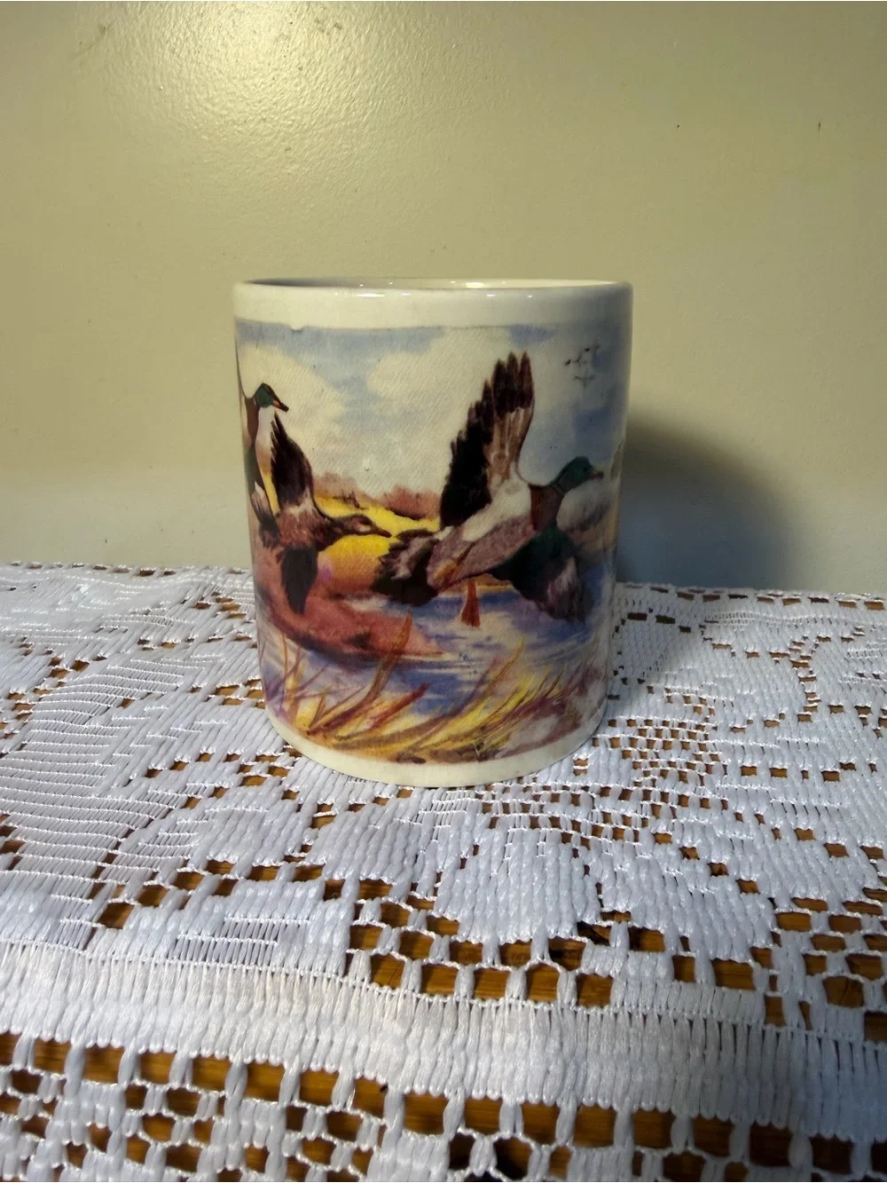 Duck Scene Ceramic Coffee Mug - Flying Mallards